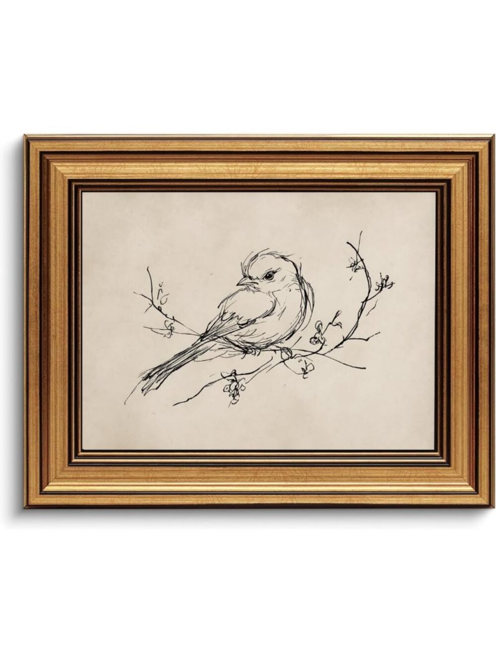 Vintage Gold Framed Wall Art - Minimalist Birds Canvas Print for Home Decor